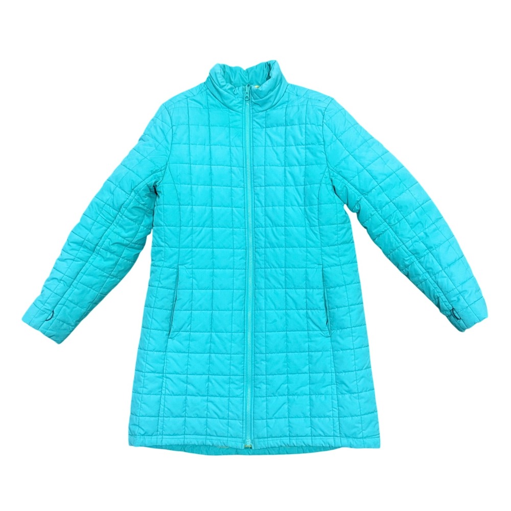 Lands End Girls Teal Quilted Puffer Midi Coat Insulated Primaloft Size M